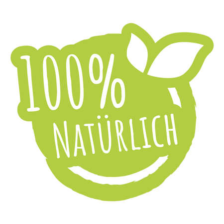 eps vector file modern green round stamp with leaves, white text 100% natural (german)のイラスト素材