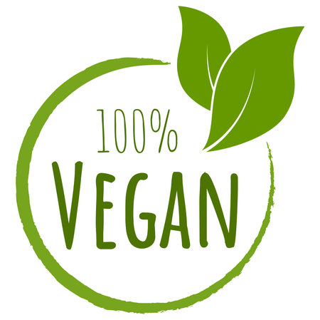 eps vector file modern green round stamp with leaves, text 100% veganのイラスト素材
