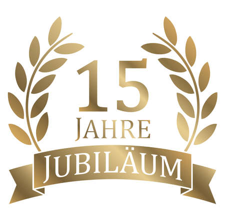 eps vector file with golden laurel wreath on white background for success or firm jubilee with text 15 years (german text)のイラスト素材