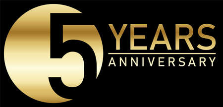 eps vector file with golden anniversary seal on black background for success or firm jubilee with text 5 yearsのイラスト素材