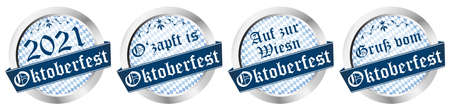 EPS 10 vector illustration of buttons for German Oktoberfest 2021 in Munich with text greetings, go to Wiesn, O'zapft is (text in german)のイラスト素材