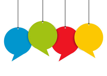 EPS 10 vector illustration of colored speech bubble hang tags isolated on white background with space for textのイラスト素材