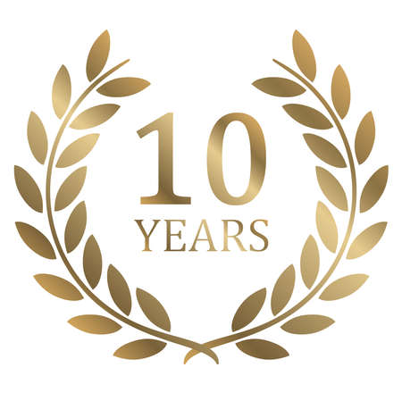 eps vector file with golden laurel wreath on white background for success or firm jubilee with text 10 yearsのイラスト素材
