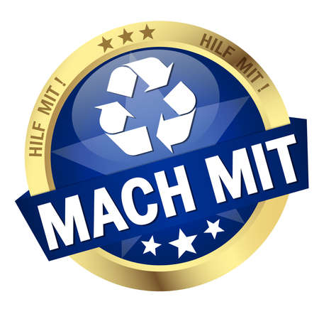 EPS 10 vector with round colored button with banner and take part (in German)のイラスト素材