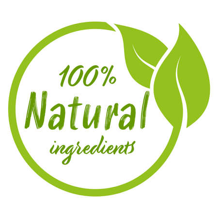 eps vector file modern green round stamp with leaves, text 100% natural ingredientsのイラスト素材