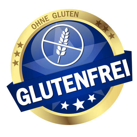 EPS 10 vector with round colored button with banner and text gluten free (in german)のイラスト素材