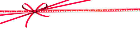 EPS 10 vector illustration of red colored ribbon bow and gift band with hearts isolated on white background for happy valentine or love conceptsのイラスト素材