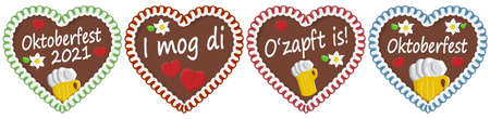 illustrated gingerbread heart with text in german for Oktoberfest time 2021 2022のイラスト素材