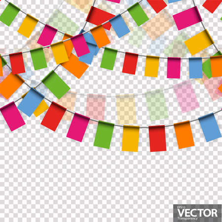 EPS 10 vector illustration of seamless colored happy garlands on transparent background (in vector file) for carnival party or sylvester template usageのイラスト素材