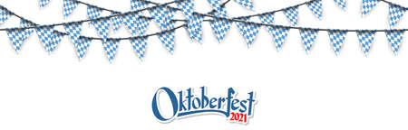 Oktoberfest 2021 garlands having blue-white checkered patternのイラスト素材