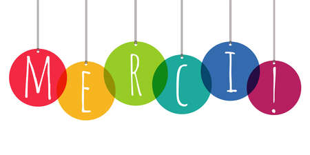 EPS 10 vector illustration of colored hang tags isolated on white background with greetings text "thanks" (text french)のイラスト素材