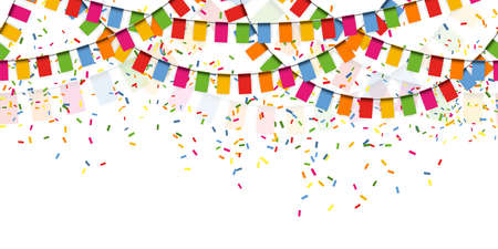 EPS 10 vector illustration of seamless colored happy garlands on white background for carnival party or sylvester template usageのイラスト素材