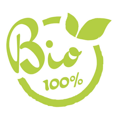 eps vector file modern green round stamp with leaves, text bio 100%のイラスト素材