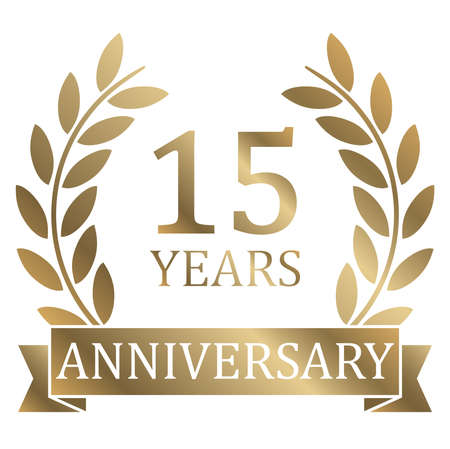 eps vector file with golden laurel wreath on white background for success or firm jubilee with text 15 yearsのイラスト素材