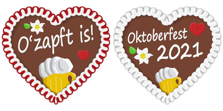 illustrated gingerbread heart with text in german for Oktoberfest time 2021 2022のイラスト素材