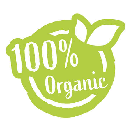 eps vector file modern green round stamp with leaves, white text 100% organicのイラスト素材