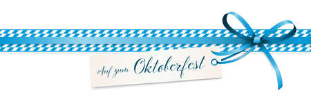EPS 10 vector illustration of blue colored ribbon bow with hang tag and text isolated on white background for German Oktoberfest time 2021 2022のイラスト素材