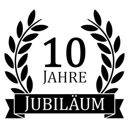 eps vector file with black laurel wreath on white background for success or firm jubilee with text 10 years (german text)のイラスト素材