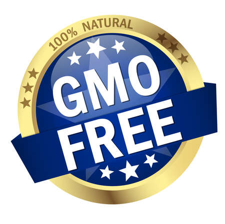 EPS 10 vector with round colored button with banner and text gmo freeのイラスト素材