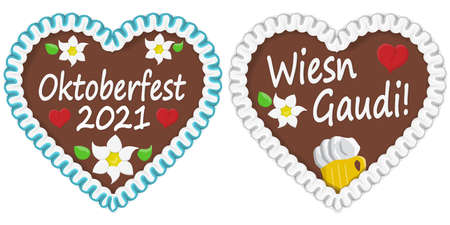 illustrated gingerbread heart with text in german for Oktoberfest time 2021 2022のイラスト素材