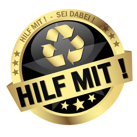 vector with round colored button with banner and text help (in German)のイラスト素材