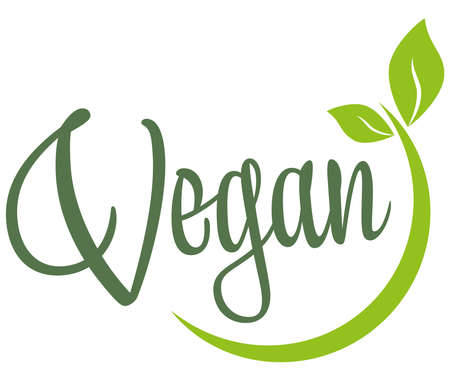 vector file modern green round stamp with leaves, text veganのイラスト素材