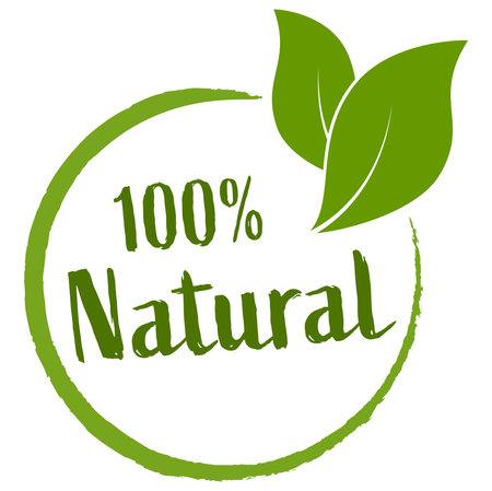 eps vector file modern green round stamp with leaves, text 100% naturalのイラスト素材