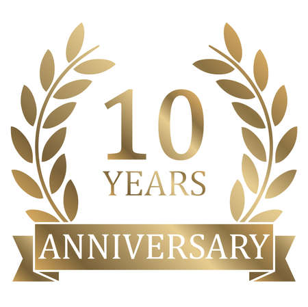 vector file with golden laurel wreath on white background for success or firm jubilee with text 10 yearsのイラスト素材