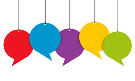 EPS 10 vector illustration of colored speech bubble hang tags isolated on white background with space for textのイラスト素材