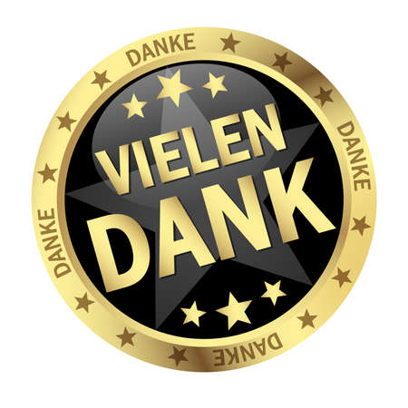 EPS 10 vector with round colored button with banner and text many thanks (in german)のイラスト素材