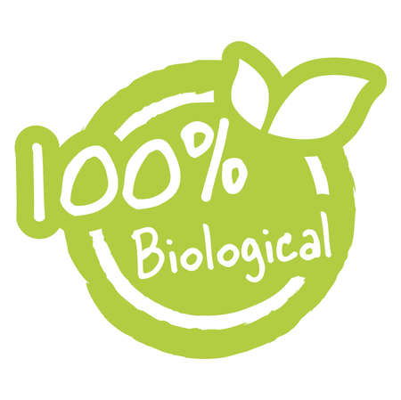 eps vector file modern green round stamp with leaves, white text 100% biologicalのイラスト素材