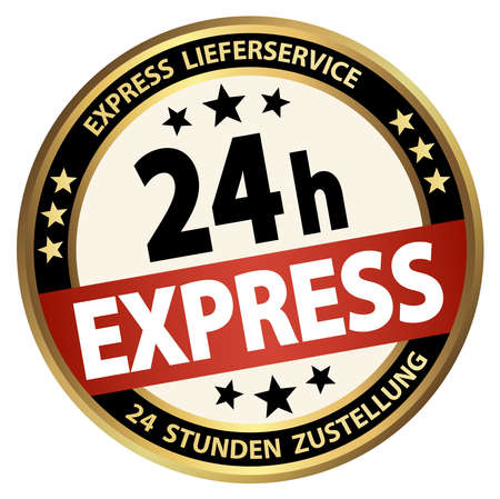 eps vector file. Round button for business and advertising usage, isolated on white background. With text 24 hours express (German)のイラスト素材