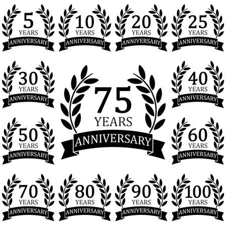 vector file with black laurel wreath collection on white background for success or firm jubilee with text 5 to 100 yearsのイラスト素材