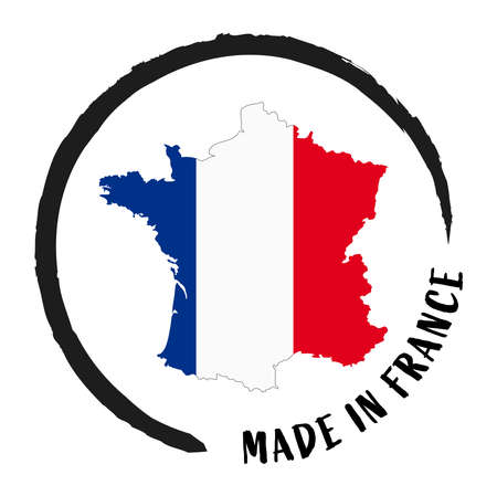 vector file with business stamp, round patch 'Made in France' with silhouette of france and national colorsのイラスト素材