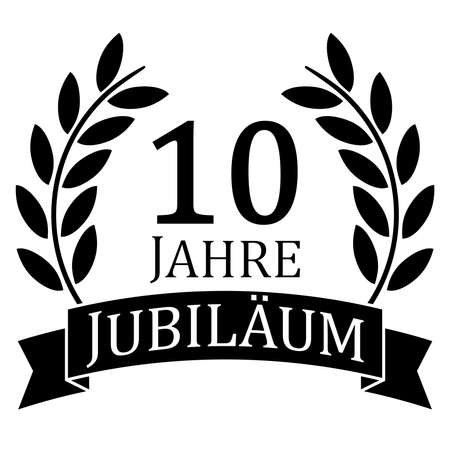 vector file with black laurel wreath on white background for success or firm jubilee with text 10 years (german text)のイラスト素材