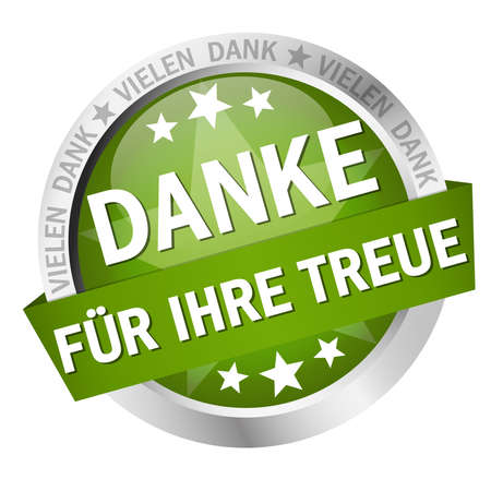 EPS 10 vector with round colored button with banner and text Thank you for your loyalty (in German)のイラスト素材