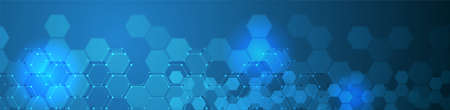 EPS 10 vector abstract science and futuristic hexagonal technology concept background. Digital image with blue light effects and blurs over darker backgroundのイラスト素材