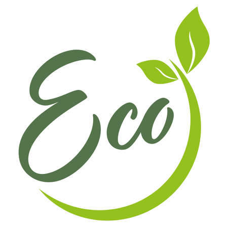 vector file modern green round stamp with leaves, text ecoのイラスト素材