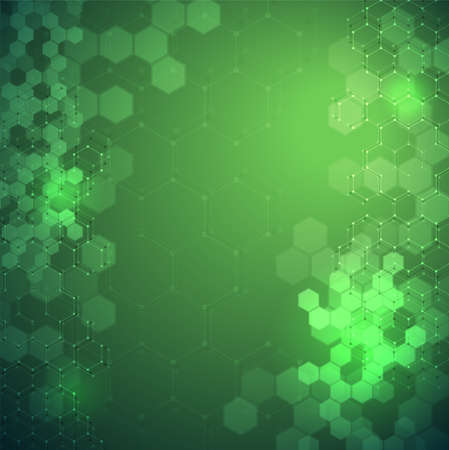 EPS 10 vector abstract science and futuristic hexagonal technology concept background. Digital image with green light effects and blurs over darker backgroundのイラスト素材