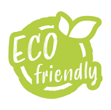 eps vector file modern green round stamp with leaves, white text eco friendlyのイラスト素材