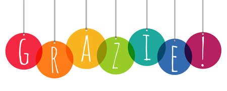 EPS 10 vector illustration of colored hang tags isolated on white background with greetings text "thanks" (text italian)のイラスト素材