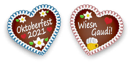 illustrated gingerbread heart with text (in german) for Oktoberfest 2021 2022 timeのイラスト素材
