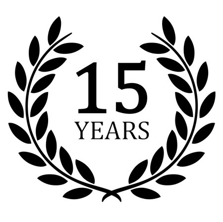 eps vector file with black laurel wreath on white background for success or firm jubilee with text 15 yearsのイラスト素材
