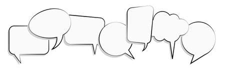 illustration of white colored speech bubbles in a row with black frame