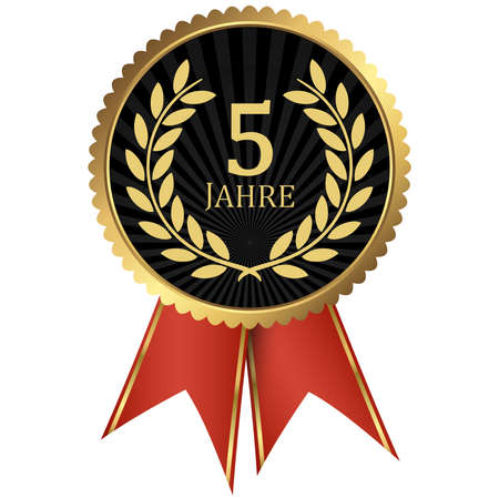 eps vector file with golden medallion with laurel wreath for success or firm jubilee and text 5 years (german text)のイラスト素材