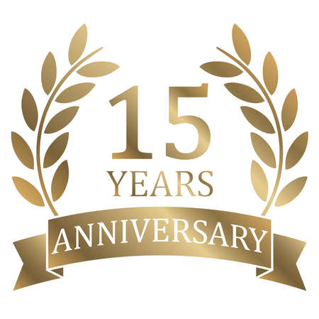 eps vector file with golden laurel wreath on white background for success or firm jubilee with text 15 yearsのイラスト素材