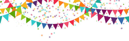 EPS 10 vector illustration of seamless colored happy garlands on white background for carnival party or sylvester template usageのイラスト素材