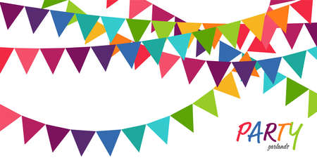 EPS 10 vector illustration of colored happy garlands on white background for carnival party or sylvester template usageのイラスト素材