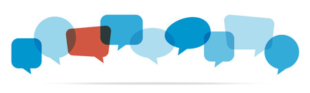illustration of blue colored speech bubbles in a row with one red bubbleのイラスト素材