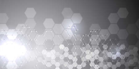 EPS 10 vector abstract science and futuristic hexagonal technology concept background. Digital image with silver light effects and blurs over darker backgroundのイラスト素材